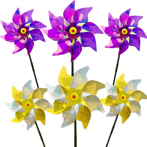 6 Stücke Vogelabwehr Reflektierende Windmühle, Taubenabwehr, Windmühle Balkon,Windräder Vogelabwehr, für Farm, Hofes, Garten, Obstgarten, Dach (Farbe-F)