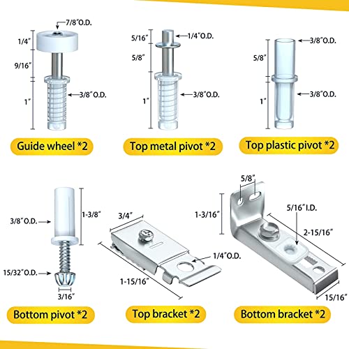 2 juegos de bisagras para puertas plegables de acero inoxidable, kit de reparación de herrajes para puertas correderas, de armario y empotradas miniatura 3