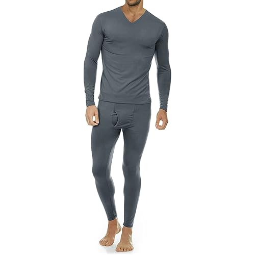 Thermajohn Long Johns Thermal Underwear for Men V Neck Fleece Lined Base Layer Set for Cold Weather