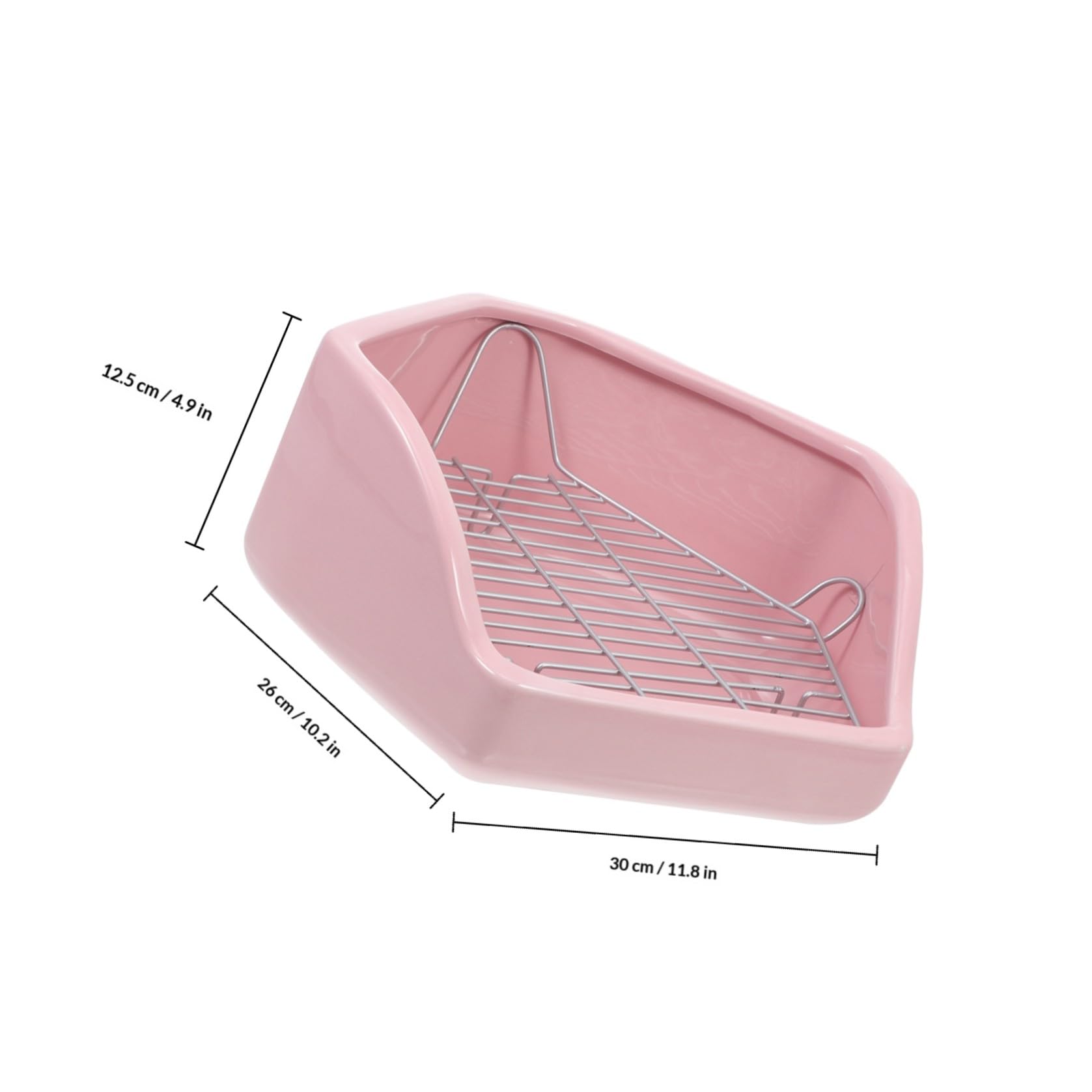 Lettiera Pentagonale in Ceramica per Conigli Nano Design Pesante Anti-ribaltamento, Facile da Pulire e Griglia Rimovibile per Piccoli Animali Domestici