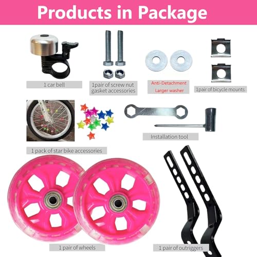 Image of DDJKCZ Training Wheels Flash Mute Big Wheel Compatible for 12 14 16 18 20 inch Single Speed Bicycle (Beautiful rose)