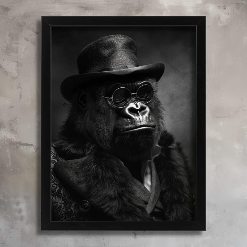 Vintage Gorilla Art Print Steampunk Wall Art Black White Animal Portrait Print Poster A5 - Wall Art Home Decor Movie Poster Canvas Film Cinema Retro Vintage Cult Classic Nostargic Saga Modern reprint