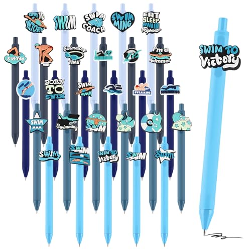 Feifeiya 30 Pcs Swim Party Favors Pool Ballpoint Pens Swim Coach Gifts Cute Retractable Black Gel Ink Pens Bulk for School Office Supplies