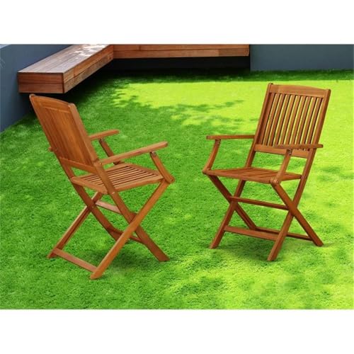 East West Furniture BCMCANA Beasley Patio Dining Folding Arm Chairs - Acacia Wood, Set of 2, Natural Oil