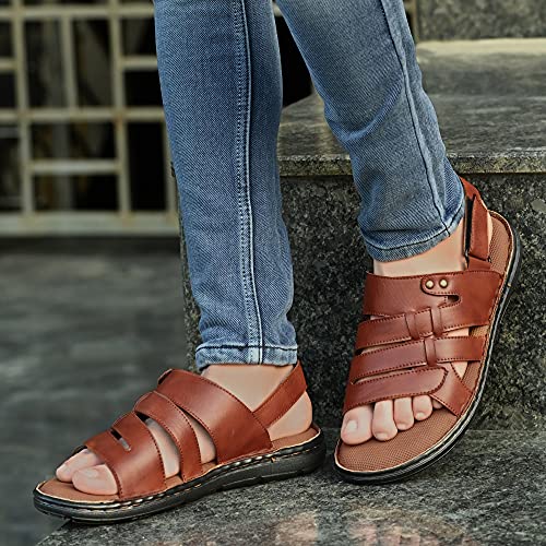 Image of Centrino Men's Sandals |Classical Thong Lightweight Quick-dry Flip Flops | Secure Hook & Loop Closure | Comfortable Close Strap | Heavy Density for Arch Support Comfort, Hand Stitched Chappal (3669)