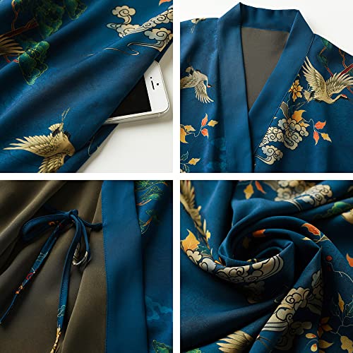 Ledamon Women's Plus Size Kimono Robe Long for Women - Pocket Floral Bathrobe Nightgown3