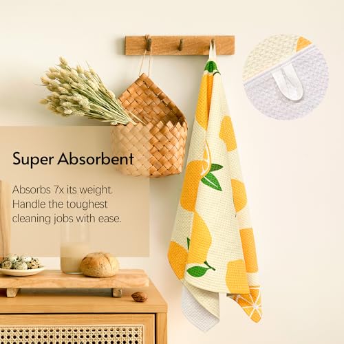 Image of Eulnars Kitchen Towels, 18 inch x 30 inch Dish Towels, Microfiber Tea Towels for Kitchen Drying, Superior Absorbency, Lemon Cherry Series, 2-Pack