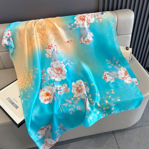 Image of Women's Floral Printed Silk Scarf | Premium Soft Lightweight Stole & Shawl | Fashion Neck Wrap for Wedding, Evening, Travel & Daily Wear | 180 x 90 cm