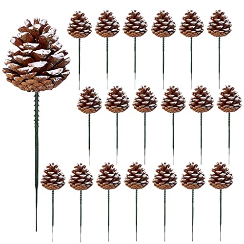 AXYLEX Christmas Pine Cones Picks, 20 Pcs Snow Frosted Ornaments