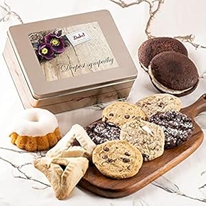 Dulcet Gift Baskets Sympathy Tasteful Treats Tin Gift Basket Filled with Gourmet Bakery Goods Ideal Gift Idea for, Wife, Girlfriend, Mom, Daughter, Dad, Son, or Coworker.