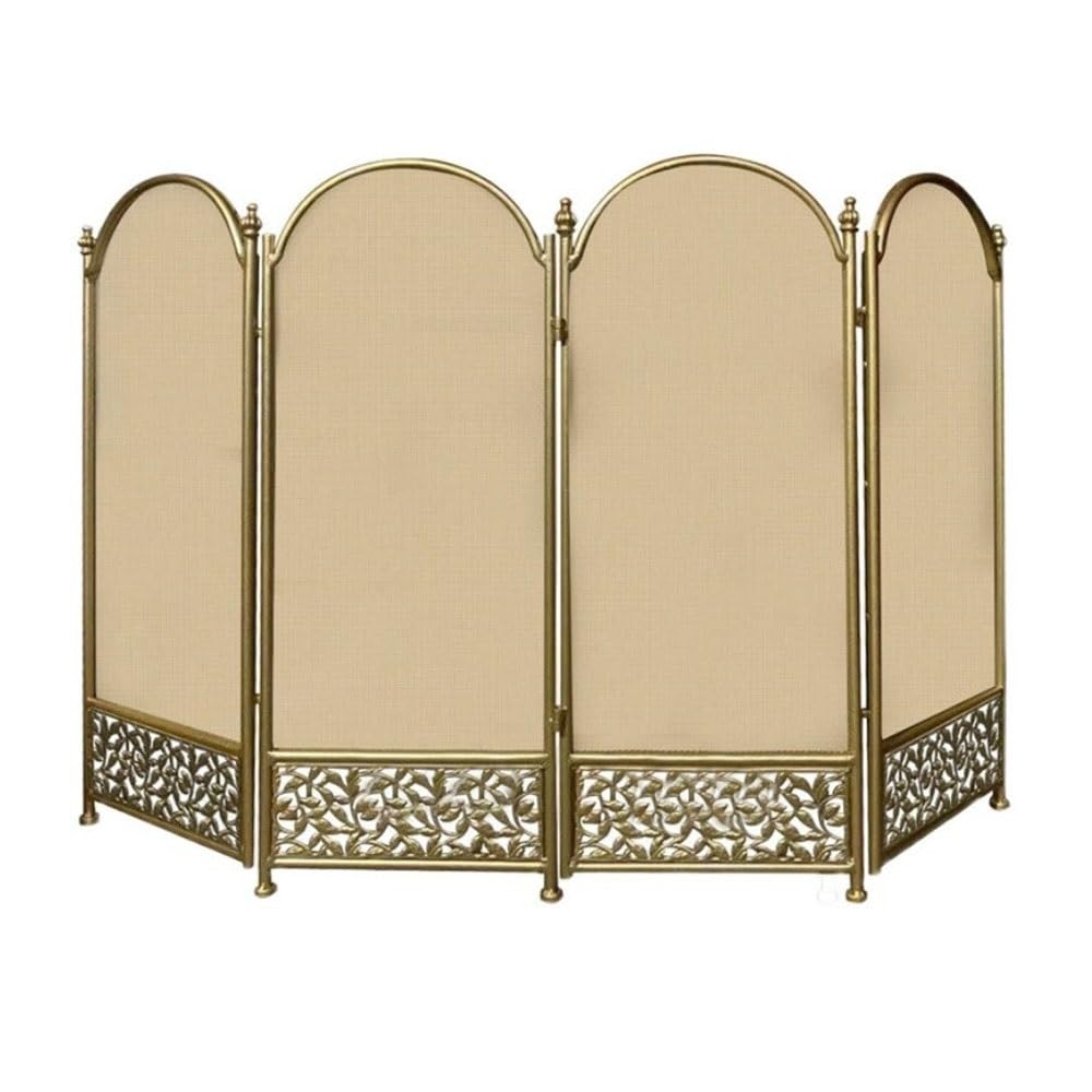 fireplace cover Four-Fold Golden Fireplace Screen Openwork Carving Minimalist Partition Flame Guardrail Fireproof Net