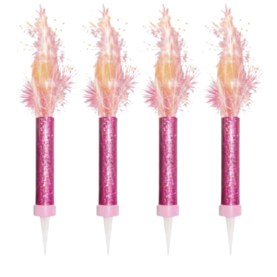 Ice Fountain Cake Sparkler Candles Birthday Cake Topper Firework Candles 15cm Indoor Sparkler Wedding Anniversary Party Decoration Colourful Cake Candles (Pink, 4 PCS)