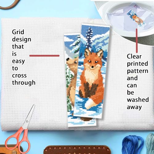 Image of FREEBLOSS 6 Set Cross Stitch Bookmark Kit Winter Animals Pattern Stamped Cross Stitch Kit 11CT Embroidery Kits with Instructions for Beginners Adult 20x6cm /8x2.4inch
