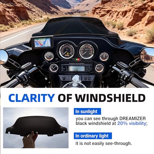 Image of DREAMIZER Wave Windshield Windscreen,Specific Fit Motorcycle Windshield, PC Wind Deflector Compatible with Harley Touring Electra Street Tri Glide 1996-2013 (Black 6inch)