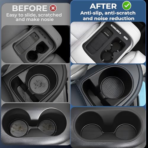 Image of 1st & 2nd & 3rd Row Cup Holder Inserts & Wireless Charging Protective Mat for Hyundai Palisade 2026, Interior Accessories Center Console Cup Holders Covers Protector for 2026 Palisade, Black