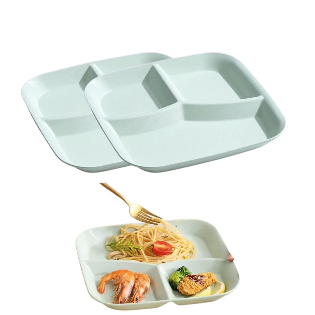 Divided Plate for Adults, 9.8 Inch Unbreakable Wheat Straw Plates with 3 Compartments, Reusable Portion Control Plate for Kids Toddlers, Dishwasher & Microwave Safe (Pack of 2, Green)-image-22