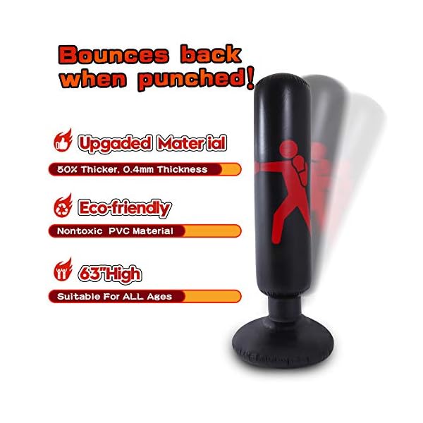 Inflatable-Kids-Punching-Bags-with-Stand-64-Inch-Freestanding-Punching-Bag-for-Kids-and-Adults-Kids-Kickboxing-Bop-Bag-Immediate-Bounce-Back-for-Karate-Taekwondo-MMA-Red-Red Inflatable Kids Punching Bags with Stand, 64 Inch Freestanding Punching Bag for Kids and Adults, Kids Kickboxing Bop Bag Immediate Bounce-Back for Karate, Taekwondo, MMA (Red) (Red) (Black)