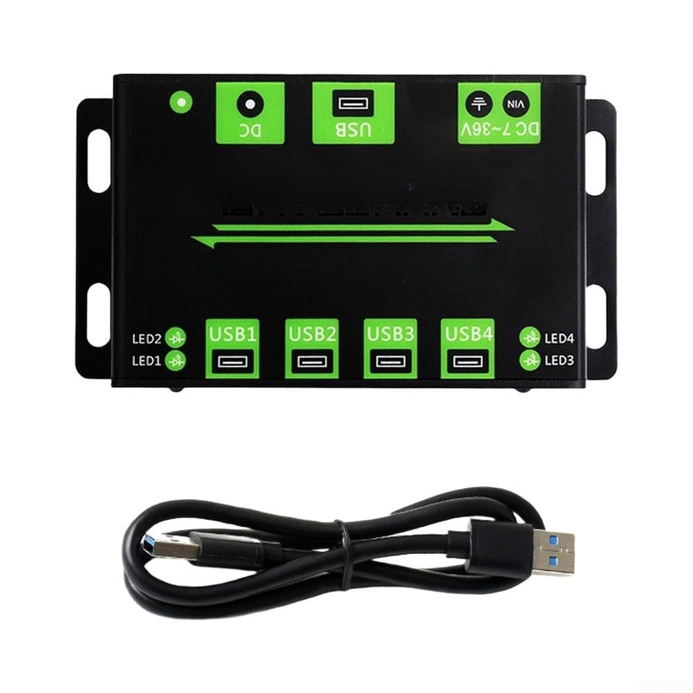 Hub industrial USB 3.2 con 4 puertos, carcasa metálica, fuente de alimentación externa 7-36 V, transferencia de datos de 5 Gbps para máquina