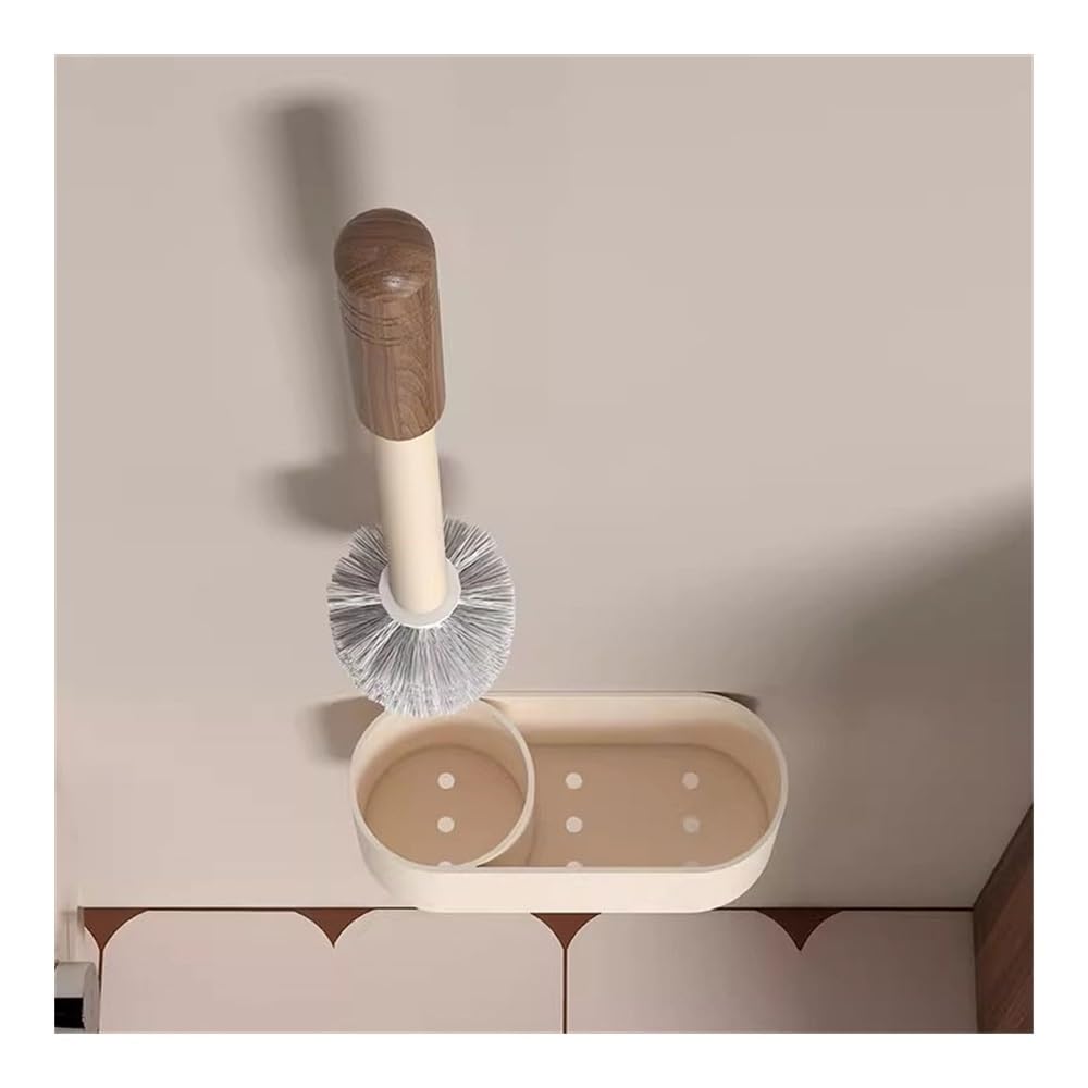 Juego de escobilla de inodoro con soporte, montaje en pared o de pie, cabezal de cepillo redondo, kit de limpieza de plástico para higiene de baño