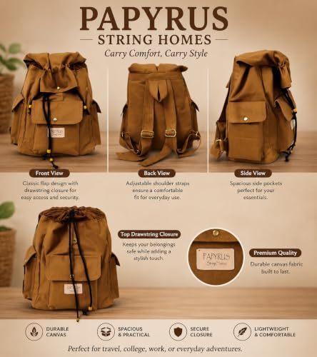 Image of Canvas Drawstring Backpack, Small size(10 Liters),Adjustable Shoulder Straps,Metal zippered pockets,Casual Travel Daypack