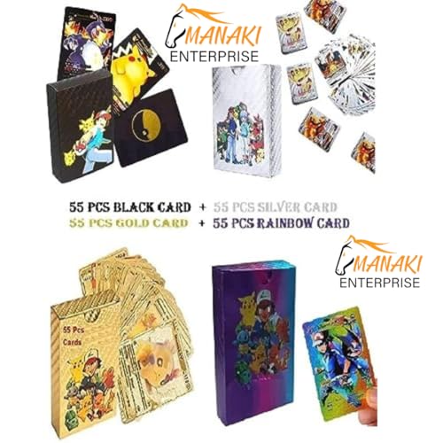 Image of MANAKI ENTERPRISE 220 Pcs Playing Cards 55 Gold,55 Silver,55 Black & 55 Rainbow Cards All Rare Series Set of 220 Cards TCG Deck Box - Vstar V Series EX Vmax GX Rare(Gold+Silver+Black+Rainbow)