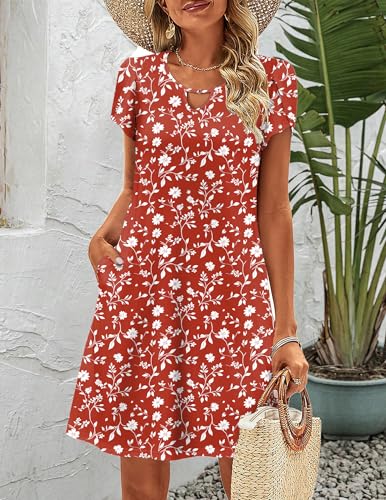 Image of Zeagoo Women's Casual A-Line Dresses with Pockets Summer Floral Tshirt Dress Short Sleeve Mini Dress Flowy Sundresses