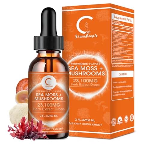 Lions Mane Supplement, Mushroom Complex Liquid Drops with Irish Sea Moss, Cordyceps,Turkey Tail etc, Support for Memory, Focus & Clarify, Brain Booster, Non-GMO, Strawberry Flavor, 2.1 FL OZ Cover