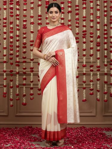 Image of AKHILAM Women's Kanjivaram Pure Soft Silk Saree With Unstitched Blouse Piece