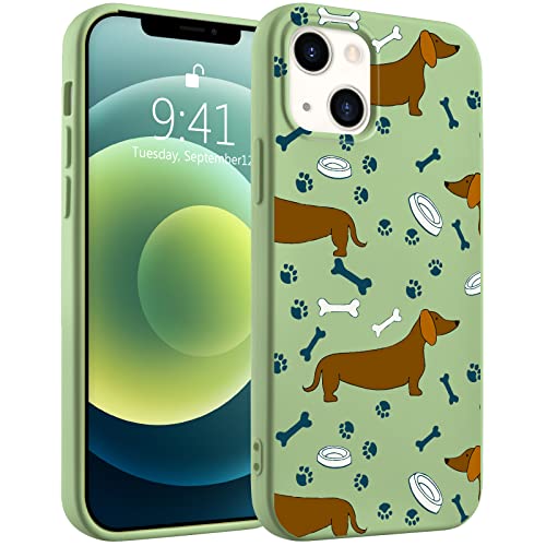 Image of Eating Dachshund Dog Phone Case Compatible with iPhone 7 /8 /SE 2020,Green Liquid Silicone Bone Printted Case,Soft Gel Rubber Full-Body Protective Microfiber Lining Shockproof Cover