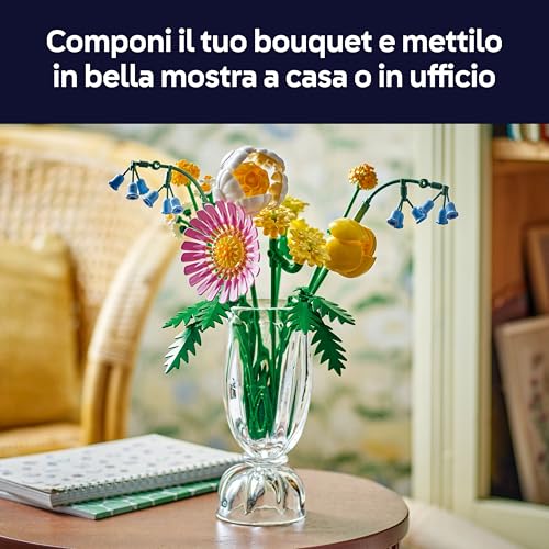 Botanicals Bouquet di Fiori Estivi con Campanule, Rosa, Tulipano e Altri Fiori Finti - Decorazione Floreale di Casa - Gioco della Natura per Bambine da 9 Anni - Regalo di Compleanno - 10347 - Lego - Immagine 7