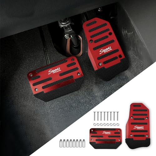 PACLVIO 2PCS Non-Slip Car Pedal Covers, Premium Aluminum Alloy Gas and Brake Pedals Covers for Safe...