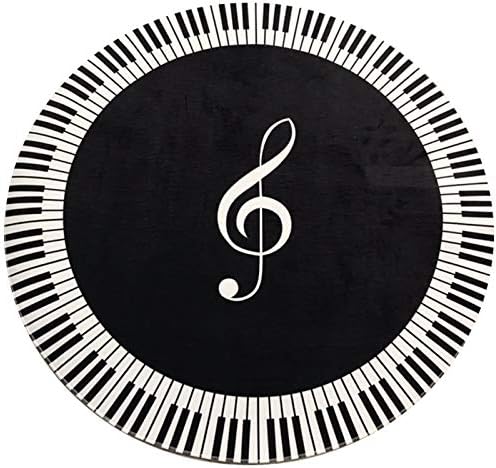 CUHAWUDBA New Carpet Music Symbol Piano Key Black White Round Carpet Non-Slip Carpet Home Bedroom Mat Floor Decoration