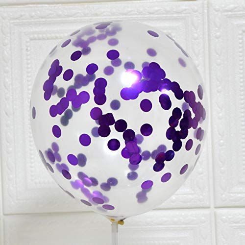 Image of Purple Confetti Balloons, 12inch, 50 Pcs, Latex, Perfect for Birthdays, Unisex-Adults & Kids