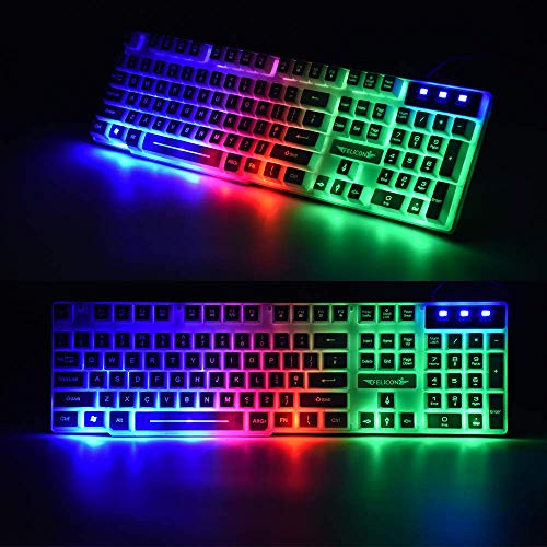 LexonElec UK Layout Gaming Keyboard and Mouse Sets Rainbow Backlit Ergonomic Usb Gaming Keyboard + 2400DPI 6 Buttons Optical Rainbow LED Usb Gaming Mouse + FREE Gaming Mouse Pads