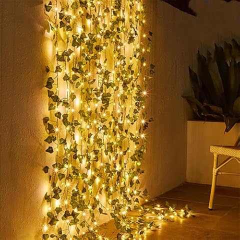 Green Leaf Garland String Lights, 10 Meter Fairy Lights with 100 LED and 8 Modes Green Leaf Rattan Fairy String Lights Curtain Light for Wedding Party Home Wall Decor Cover