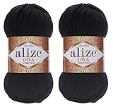 Alize Diva Stretch Yarn Hand Knitting Lot of 2 Skeins 200gr 875yds Elastic Microfiber Acrylic Stretch Bikini Yarn (60)