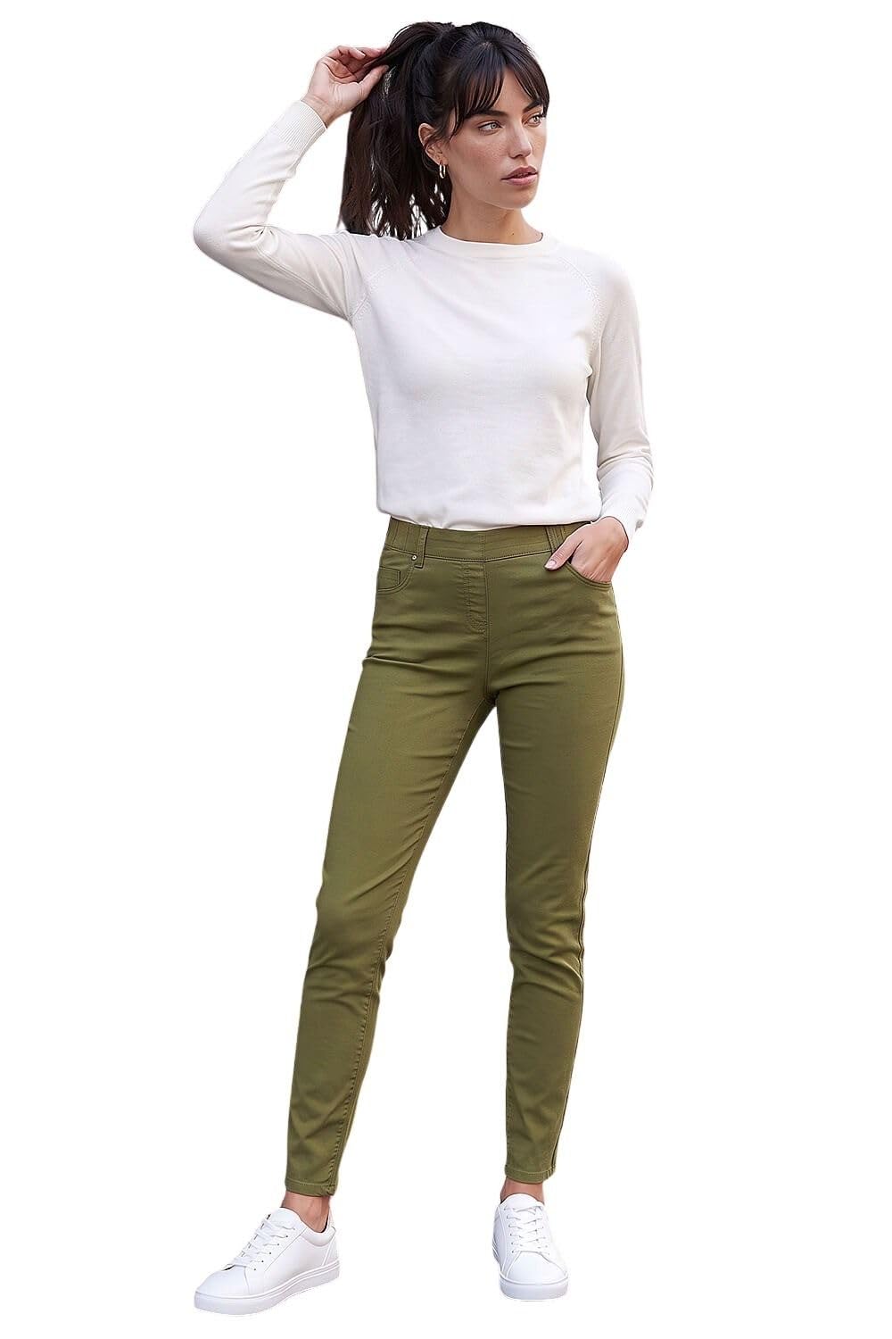 Roman Women's 31" Denim Stretch Jegging Pants in Khaki | Size: 16