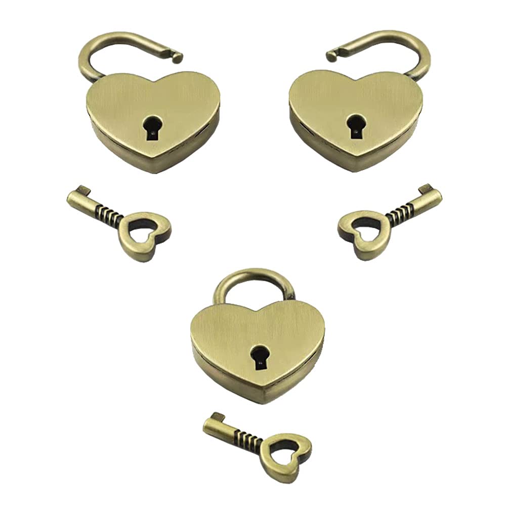 Zasvec Mini Hangslot Antiek 3 Stuks - Hart Liefdesslot Met Sleutel - Klein Slot