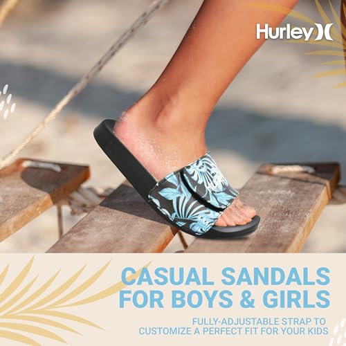 Image of Hurley Kids NAIA Slides Adjustable Strap Slip-On Sandals Indoor and Outdoor EVA Footbed Shower Slides for Girls and Boys