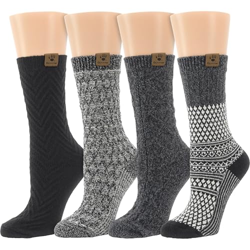 BEARPAW Womens Super Soft Multicolor Assorted Easy Care Boot Socks 4 Pair Grey