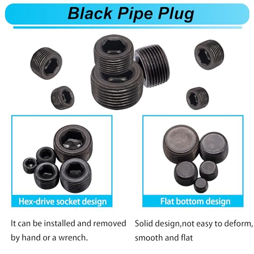 26PCS-Black-Pipe-Plug-Fitting-Assortment-Kit-Carbon-Steel-5-Sizes-18-14-38-12-34-NPT-Pipe-Plug-Internal-Hex-Thread-Socket-for-Sealing-Pipe-Port
