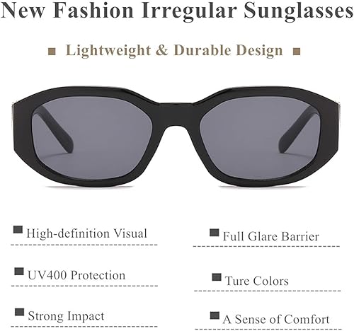 Vista 4 de LASPOR Lentes de sol irregulares para mujeres y hombres, de moda, retro, vintage, rectangulares, hexagonales, protección UV400