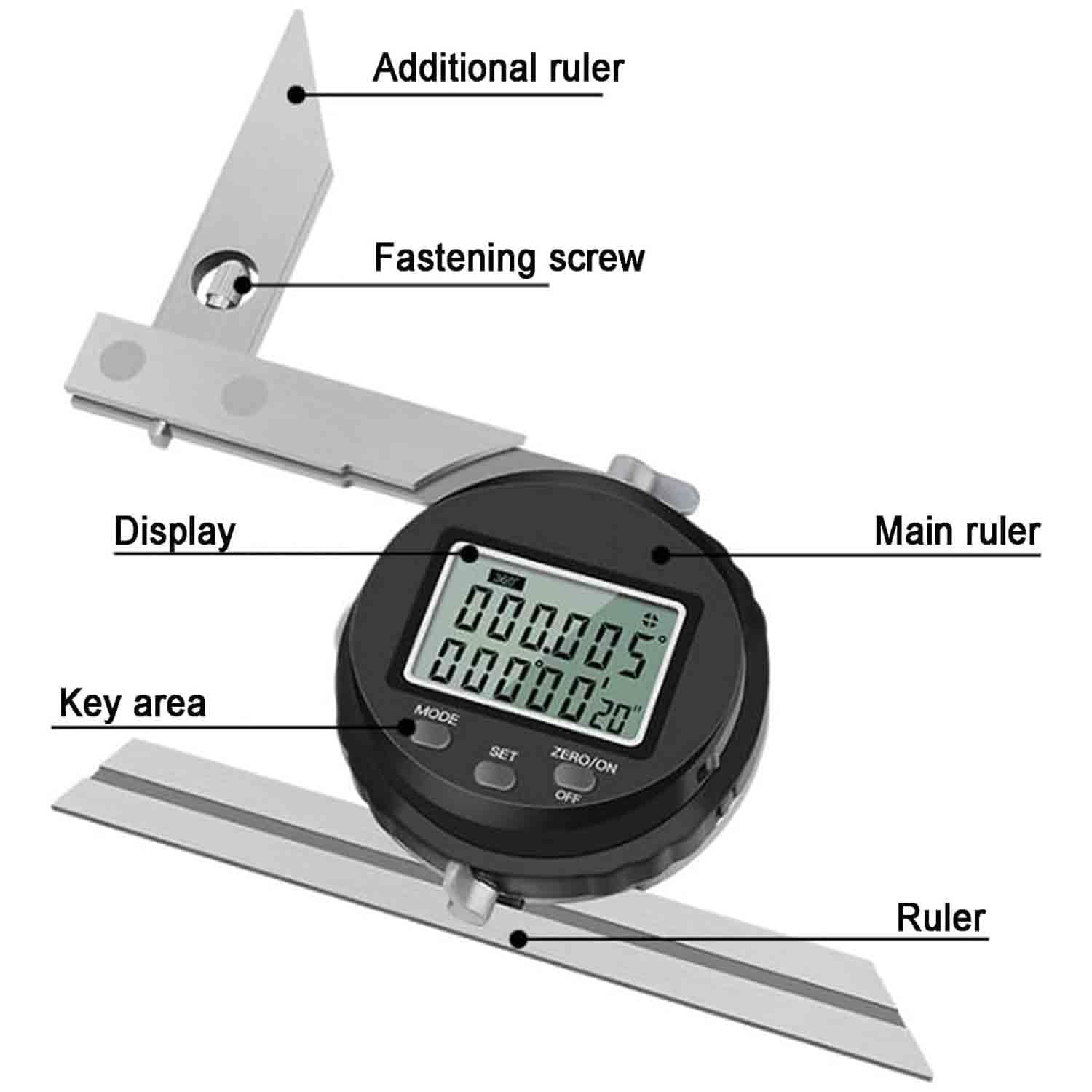 Transportador De Ángulos Universal, De Acero Inoxidable, Ajustable De 0 A 360 Grados, Con Pantalla Digital Lcd Y Resolución De 0,005°, Para Trabajos De Carpintería.