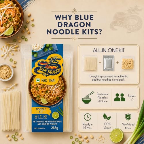 Image of Blue Dragon Pad Thai Noodle Kit, 265g | Authentic Imported Thai Meal Kit | Includes Premium Rice Noodles, Sauce & Crushed Peanuts | Restaurant-Style at Home | Ready in 15 Minutes | Vegan | Serves 2