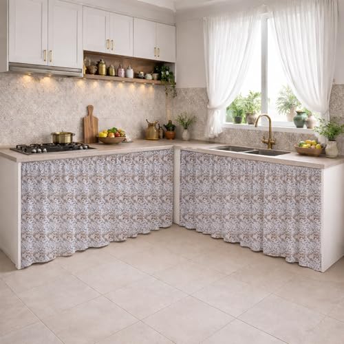 Image of LINENWALAS Under Sink Curtain for Kitchen - Pack of 2 | 150x70 cm Cotton Under-Sink Cover | Washable Storage-Hiding Curtain with Rod Pocket | Kitchen & Bathroom Cabinet Cover (Whispering Wings)
