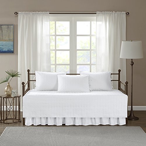 Image of Comfort Spaces Daybed Cover - Luxe Double Sided Quilting, All Season Cozy Bedding with Bedskirt, Matching Shams, Kienna White 75 inchx39 inch 5 Piece