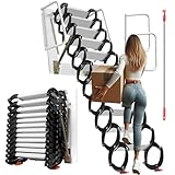 3.4M/12Ft Attic Ladder Pull Down System, 2600 lbs Wall Mounted Attic Ladder, 12 Steps Aluminum Alloy Attic Stairs, Suitable for Attics, Garages, Roofs, Basements, Black (Black)