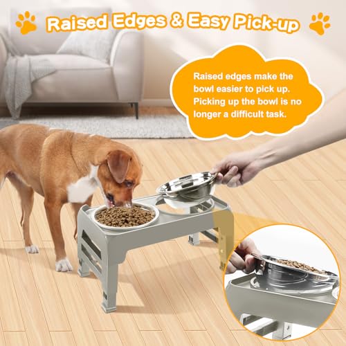 Elevated Bowls for Small Dogs - 3 Height Adjustable Raised Stand With 25oz Stainless Steel Food Bowls, Anti-Slip Feeder Adjusts to 7.5", 6", 2.75", Light Brownish Gray - Image 6