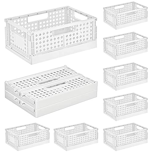 BYFU 10 Stück stapelbare Kunststoff-Aufbewahrungskörbe, faltbar, Küchen-Aufbewahrungskörbe, Regal, 24,1 x 16 x 9,9 cm, Mini-Kühlschrank-Organizer für Zuhause, Speisekammer, Badezimmer, Büro, Weiß Cover