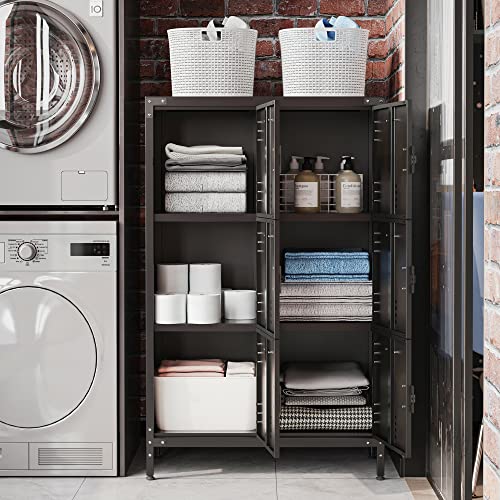 Metal Storage Cabinet, Storage Locker Employees Locker With 6 Doors, 47" Height Steel Cabinet With Lockable Doors, Storage Cabinet With Adjustable Feet For Home Office Gym. #TOP2